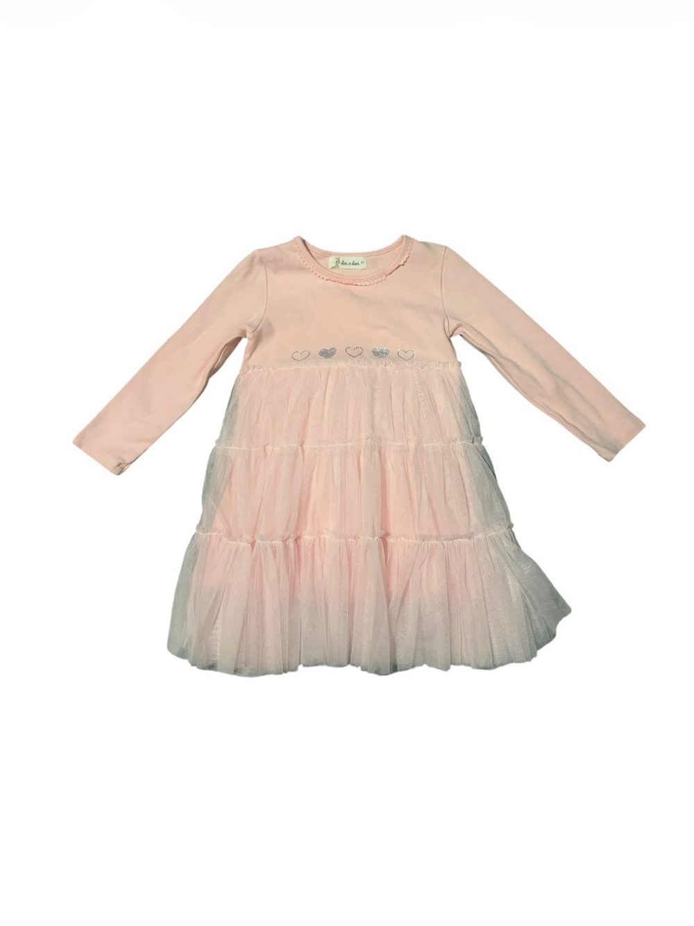 Girls' Light Pink Tulle Tiered Long-Sleeve Dress